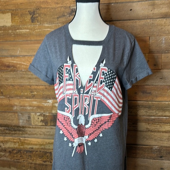 Derek Heart Dresses & Skirts - Free Spirit' Graphic Tee shirt or blouse Gray cut-out lace up sides